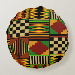 African Royal Kente Cloth Design Round Pillow