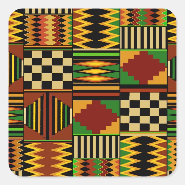 African Royal Kente Cloth Design Square Sticker (Front)