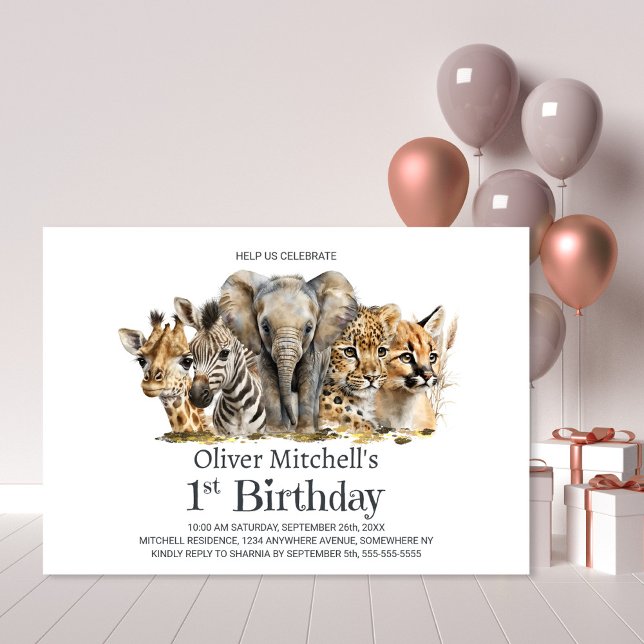 African Safari Animals 1st Birthday Party Invitation (Creator Uploaded)