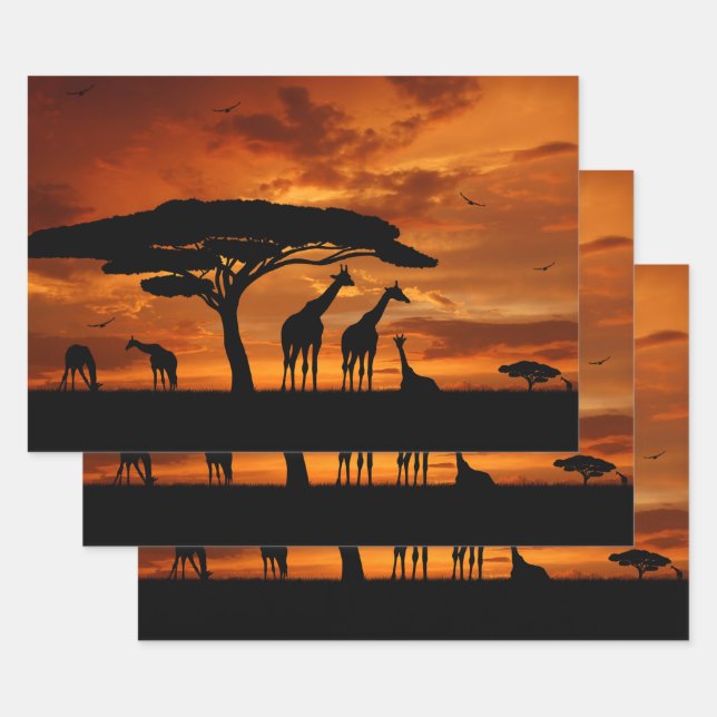African Safari at Sunset Wrapping Paper Sheet (Set)