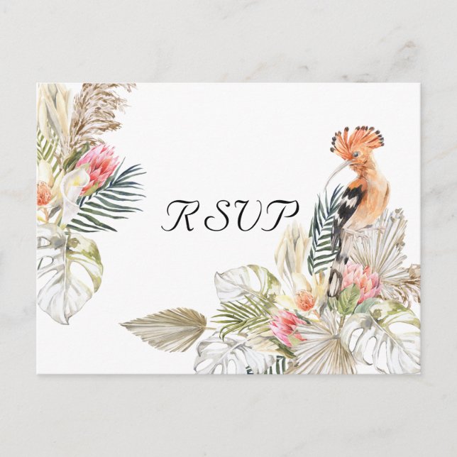 African Safari Boho Botanical Wedding RSVP Invitation Postcard (Front)