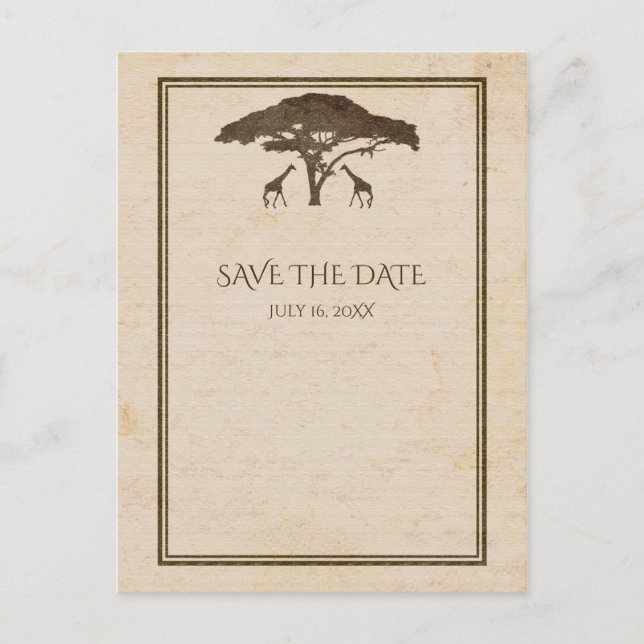 African Safari Giraffes & Tree Save The Date Announcement Postcard (Front)