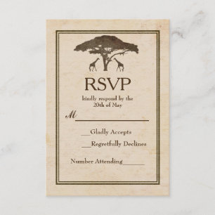 African Safari Giraffes Tree Vintage Wedding RSVP Card