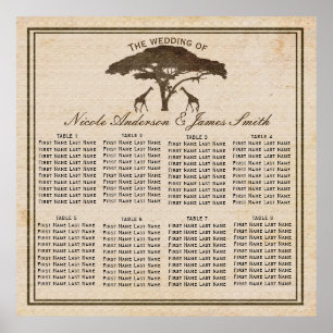 African Safari Giraffes & Tree Wedding Seating Poster