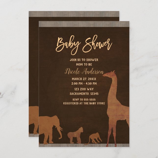 African Safari Jungle Zoo Animals Baby Shower Invitation (Front/Back)