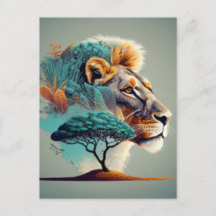 African Safari Lion Head Postcard
