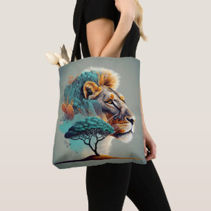 African Safari Lion Head Tote Bag
