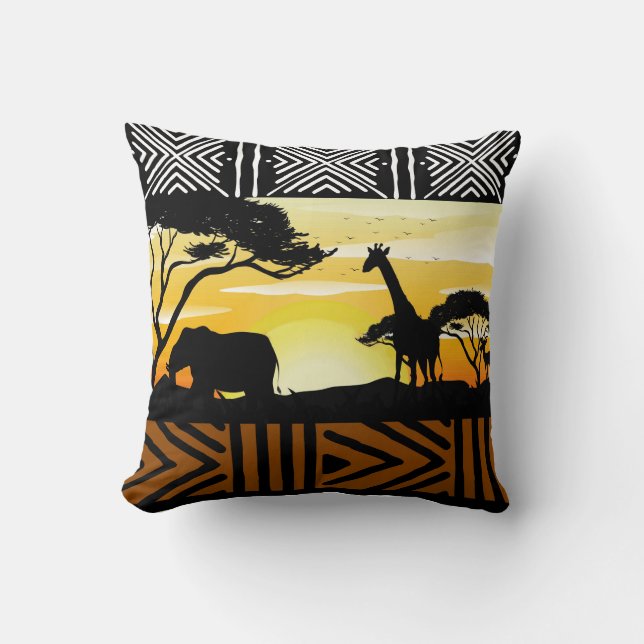 African Safari Scene Throw Pillow (Front)