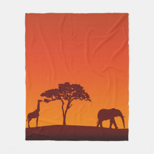 African Safari Silhouette - Fleece Blanket