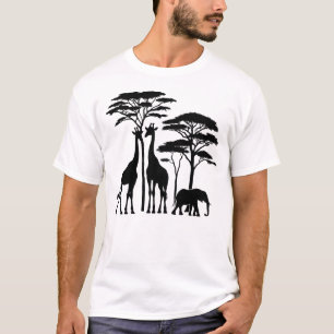 African Safari Silhouette - Giraffes, Elephant, an T-Shirt