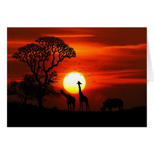 African Safari Sunset Animal Silhouettes (Front Horizontal)