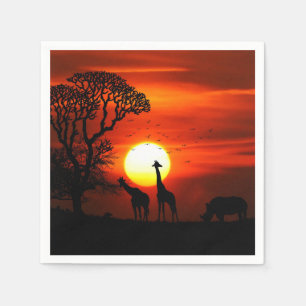 African Safari Sunset Animal Silhouettes Napkin