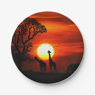 African Safari Sunset Animal Silhouettes Paper Plate