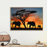 African Safari Sunset Elephant Silhouette Art Poster<br><div class="desc">Beautiful contemporary photography African sunset and silhouette of tree and elephant. This design is for the lover of African nature, animals, wildlife, elephants, safari vacation or bright and vibrant summer colors. Classy and fashionable decor item for those who love decorating their master or children's bedroom, living or family room, man...</div>