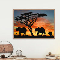 African Safari Sunset Elephant Silhouette Art