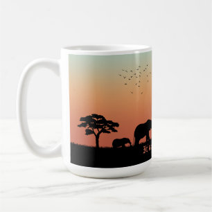 African Safari Sunset Elephant Silhouette Coffee Mug