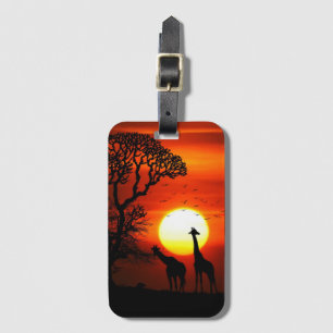 African Safari Sunset Giraffe Silhouettes Luggage Tag