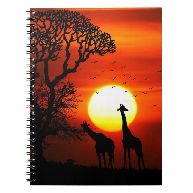 African Safari Sunset Giraffe Silhouettes Notebook (Front)