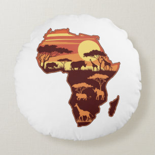 African Safari Sunset Round Pillow