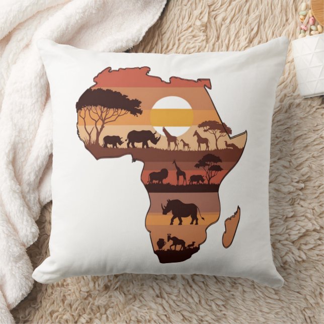 African Safari Sunset  Throw Pillow (Blanket)