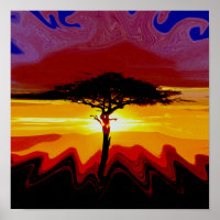African Safari Sunset Tree Poster