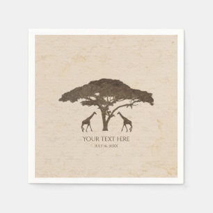 African Safari Two Giraffes & Tree Vintage Wedding Napkin