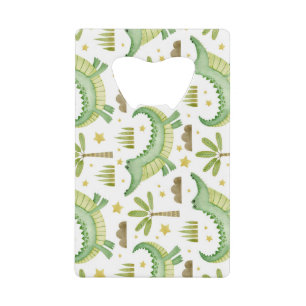 African Safari: Watercolor Crocodile & Palm Trees Credit Card Bottle Opener