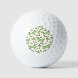 African Safari: Watercolor Crocodile & Palm Trees Golf Balls