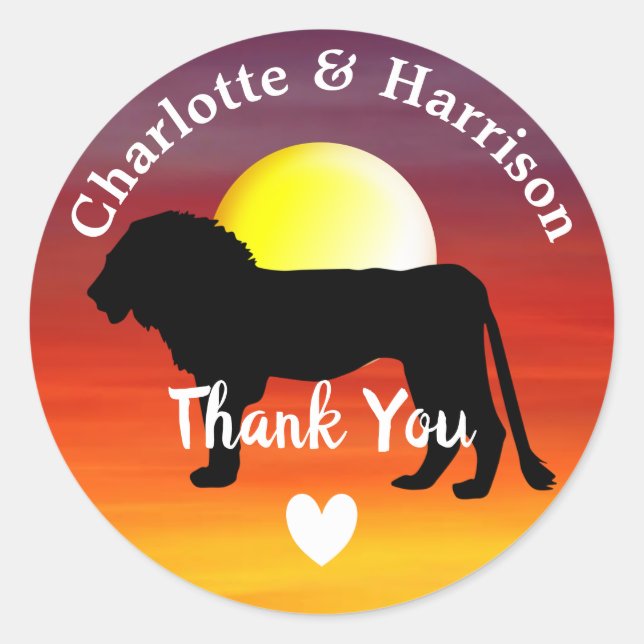African Safari Wedding Theme Thank You Classic Round Sticker (Front)