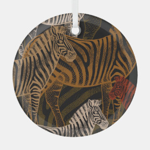 African Safari: Zebra Vintage Design Glass Ornament