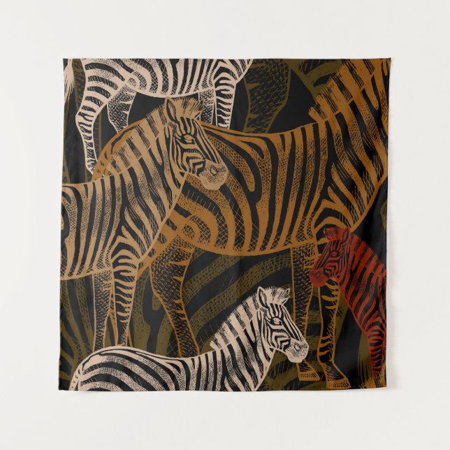 African Safari: Zebra Vintage Design Tapestry (Front)
