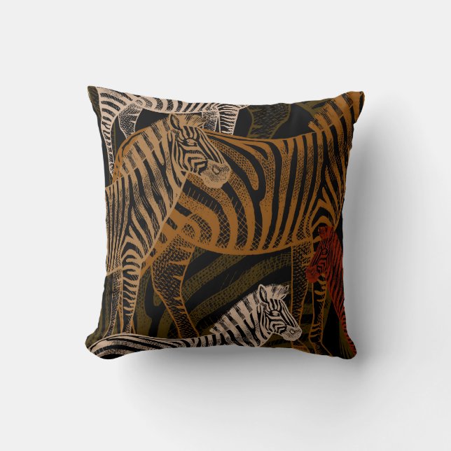 African Safari: Zebra Vintage Design Throw Pillow (Front)