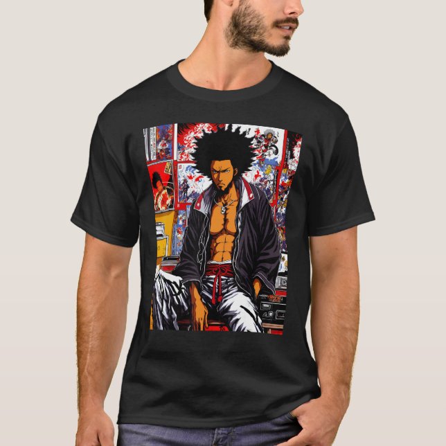 African Samurai Hip-hop Afro 90s Retro Chill Lofi T-Shirt (Front)