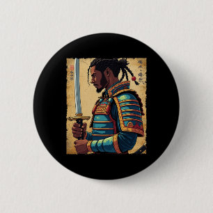 African Samurai Vintage Afro American Bushido Warr 2 Inch Round Button