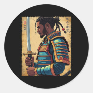 African Samurai Vintage Afro American Bushido Warr Classic Round Sticker
