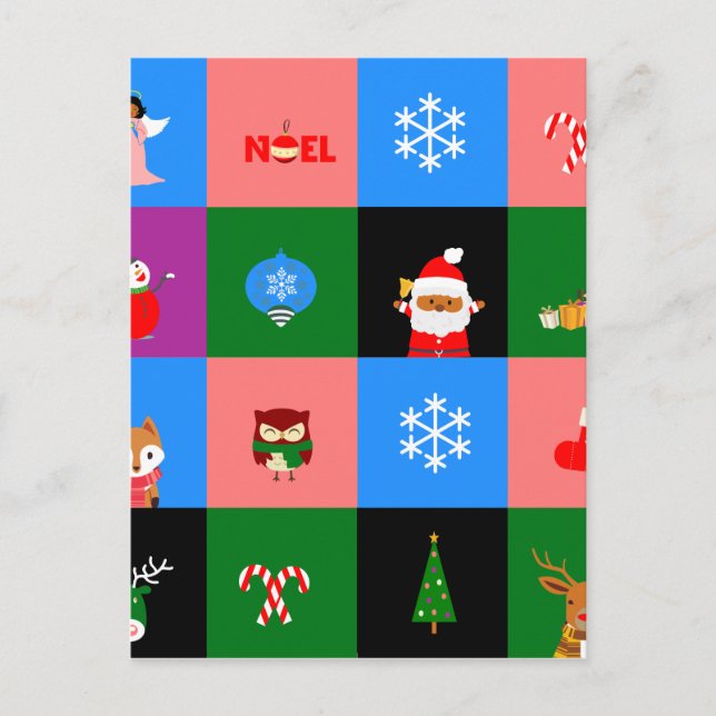 african santa claus colorblock holiday postcard (Front)