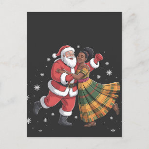 African Santa Mrs Claus Dancing African American   Announcement Postcard