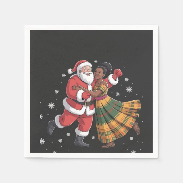 African Santa Mrs Claus Dancing African American   Napkin (Front)