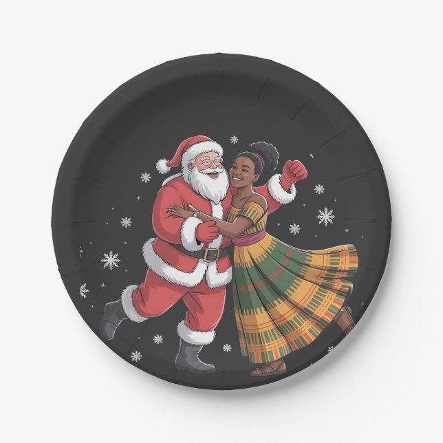 African Santa Mrs Claus Dancing African American   Paper Plate (Front)