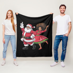 African Santa Mrs Claus Dancing American Christmas Fleece Blanket