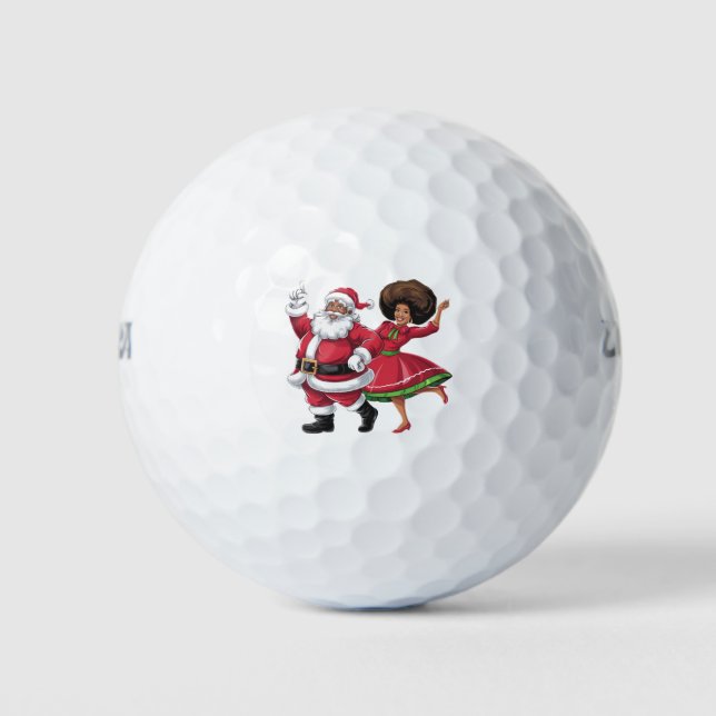 African Santa Mrs Claus Dancing American Christmas Golf Balls (Front)