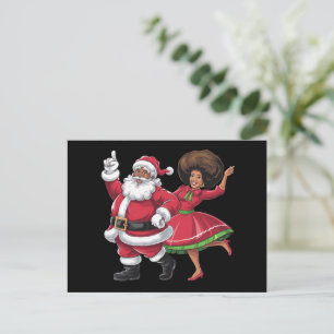 African Santa Mrs Claus Dancing American Christmas Holiday Postcard