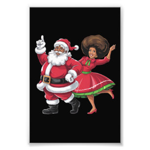 African Santa Mrs Claus Dancing American Christmas Photo Print