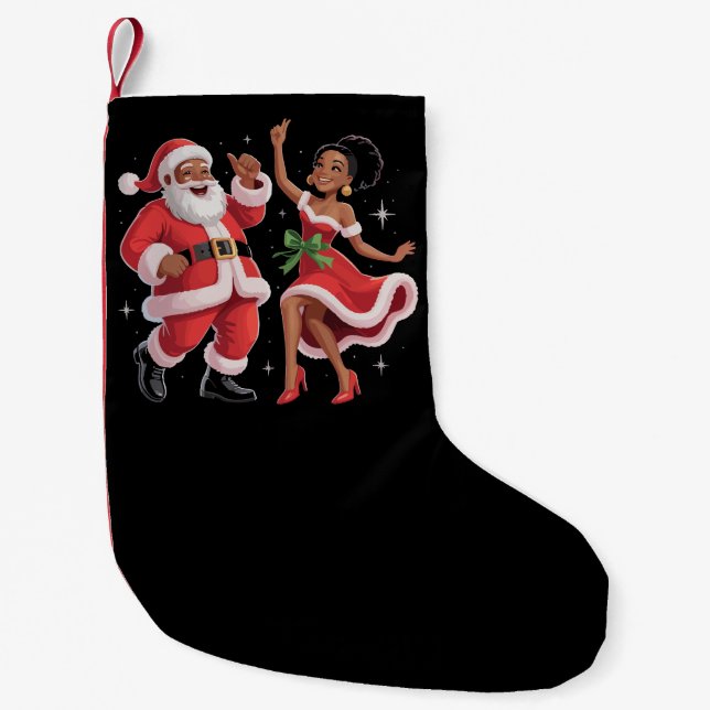 African Santa Mrs Claus Dancing American Christmas Small Christmas Stocking (Front)