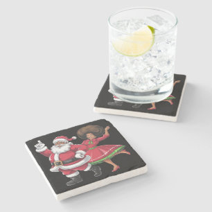 African Santa Mrs Claus Dancing American Christmas Stone Coaster