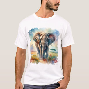 African Savanna Elephant 140724AREF113 - Watercolo T-Shirt