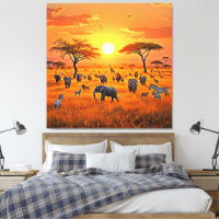 African Savanna Sunset Art