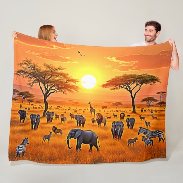 African Savanna Sunset Art Fleece Blanket (In Situ)