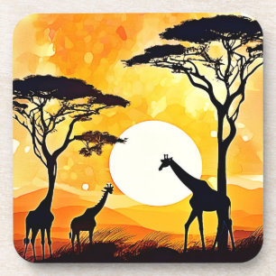 African Savannah Sunset Giraffe Scene Coaster