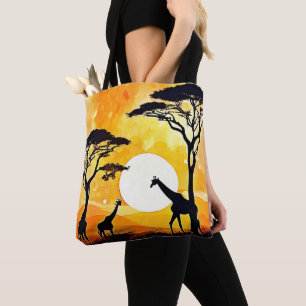African Savannah Sunset Giraffe Scene Tote Bag